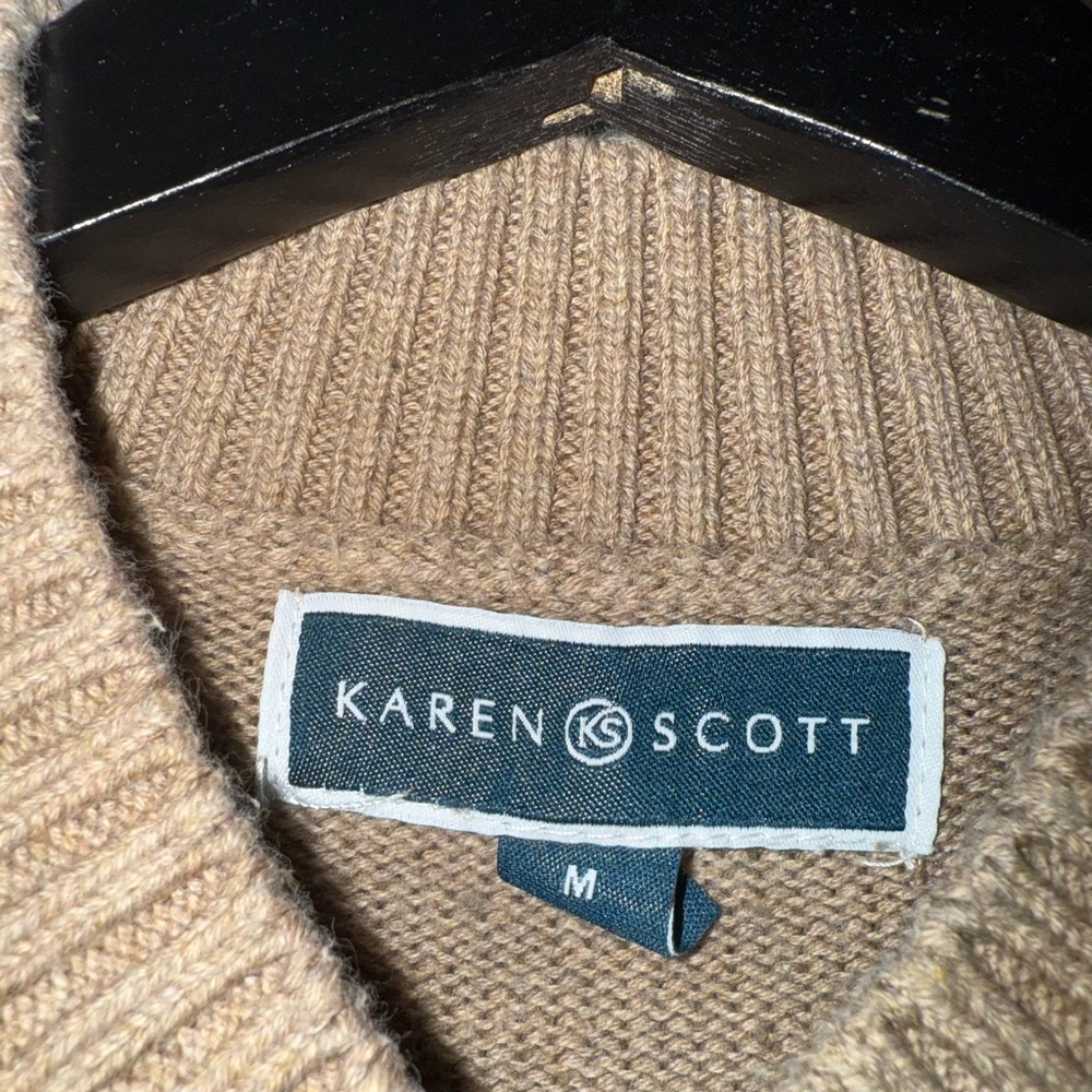 Karen Scott Tan Cowl Neck Cable Knit Sweater - Picture 2 of 5